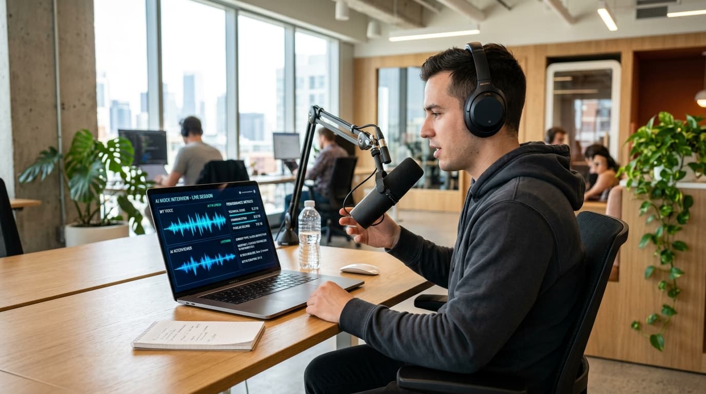 Engineer engaged in live voice mock interview session